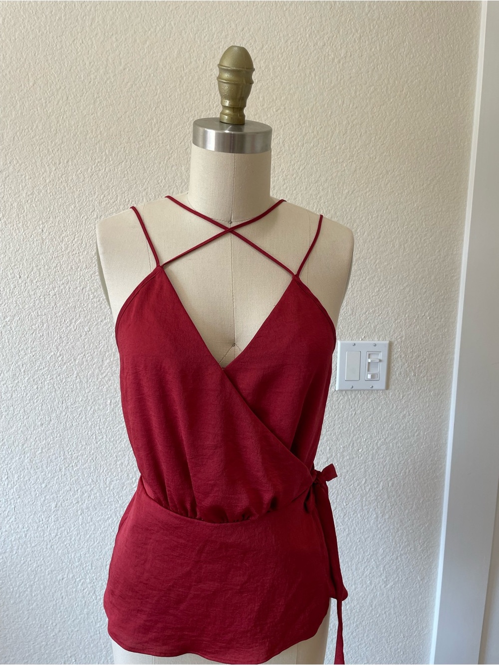 Express Crimson Wrap-Front Strap Detail Tank Top
